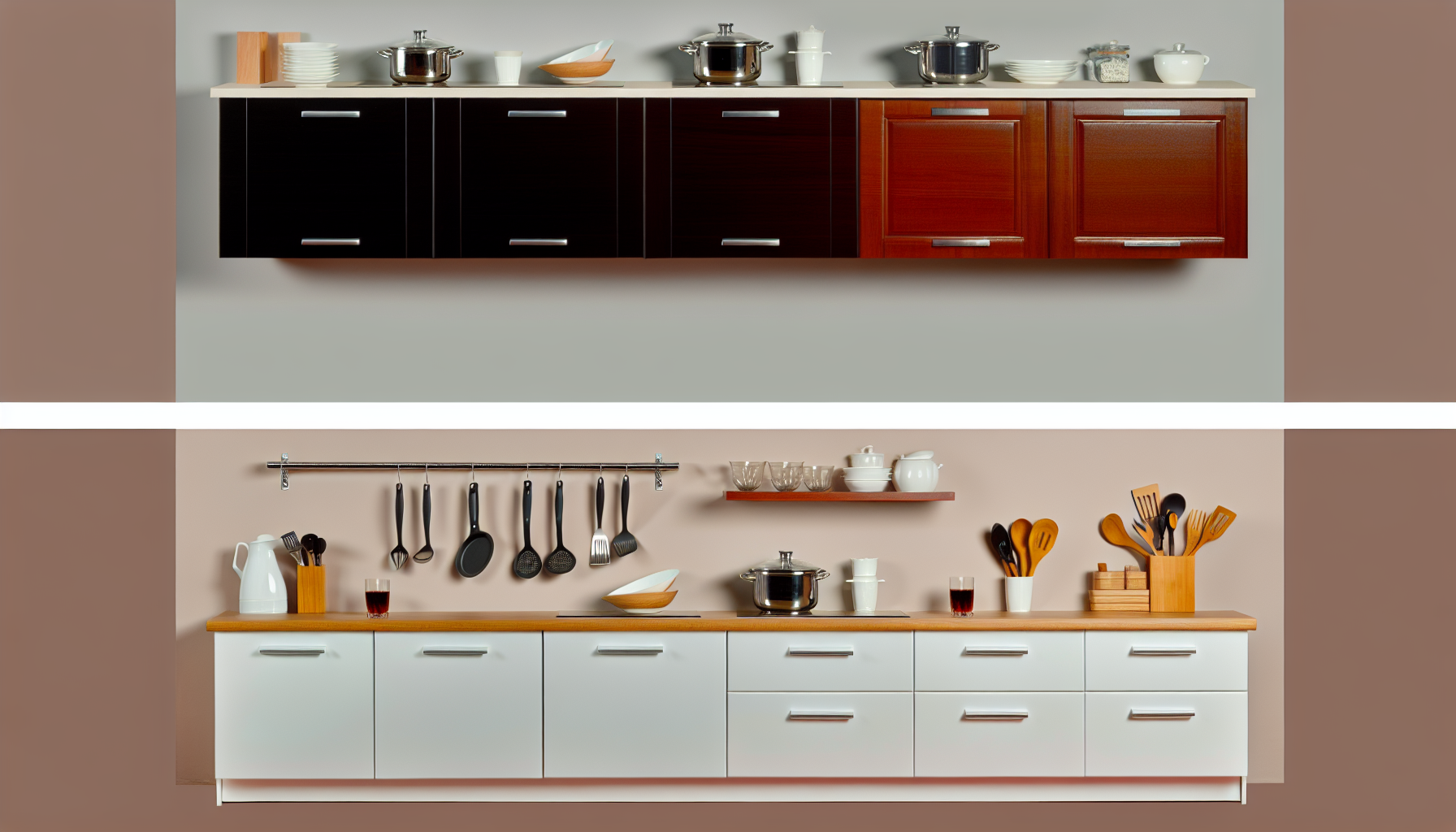 Variety of kitchen cabinet materials including wood, laminate, and thermofoil