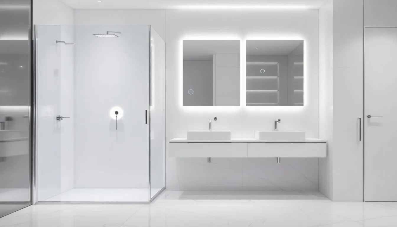 Top Bathroom Cupboard with Mirror Solutions for Your Space 3 A bright and airy smaller bathroom with light-enhancing mirror cabinets.