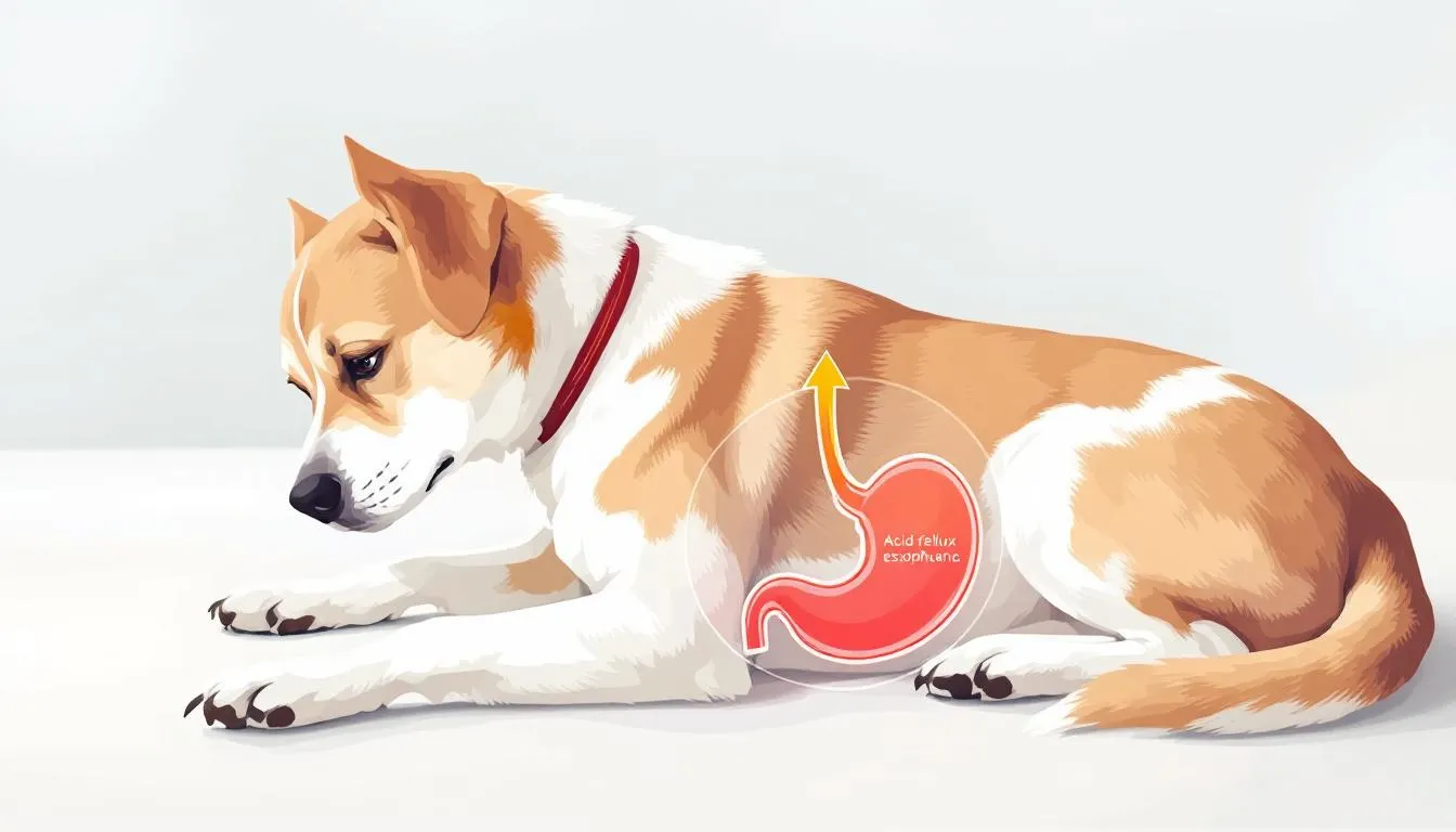 A dog showing signs of discomfort related to acid reflux.
