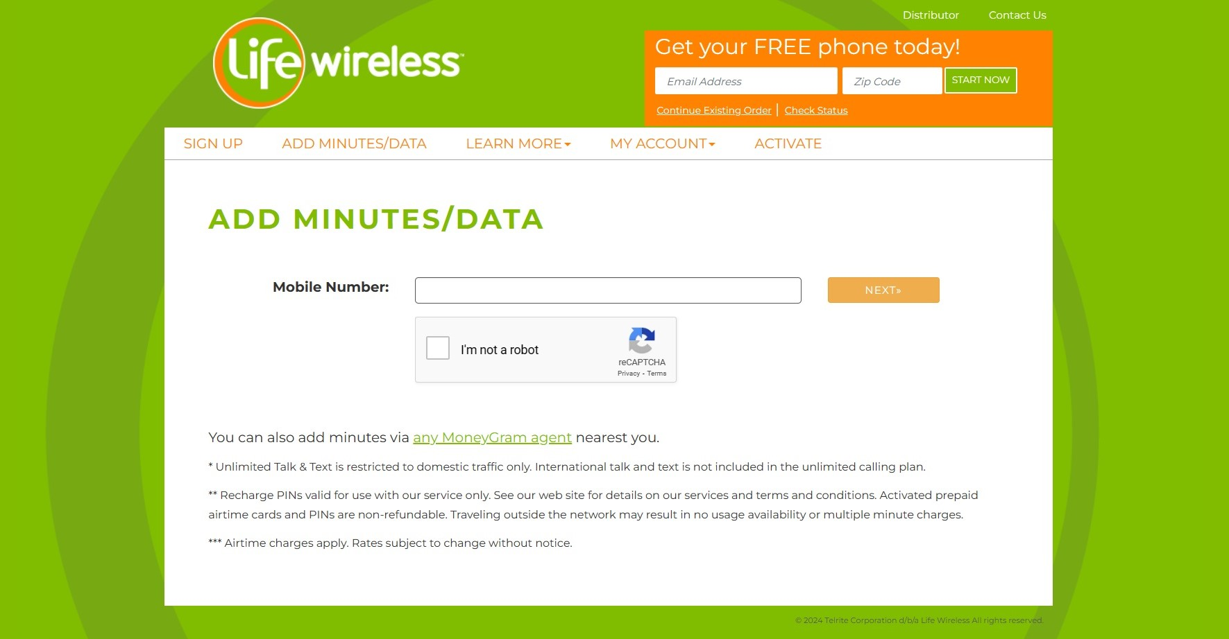 Visual is of the Life Wireless website, add minutes section. 
