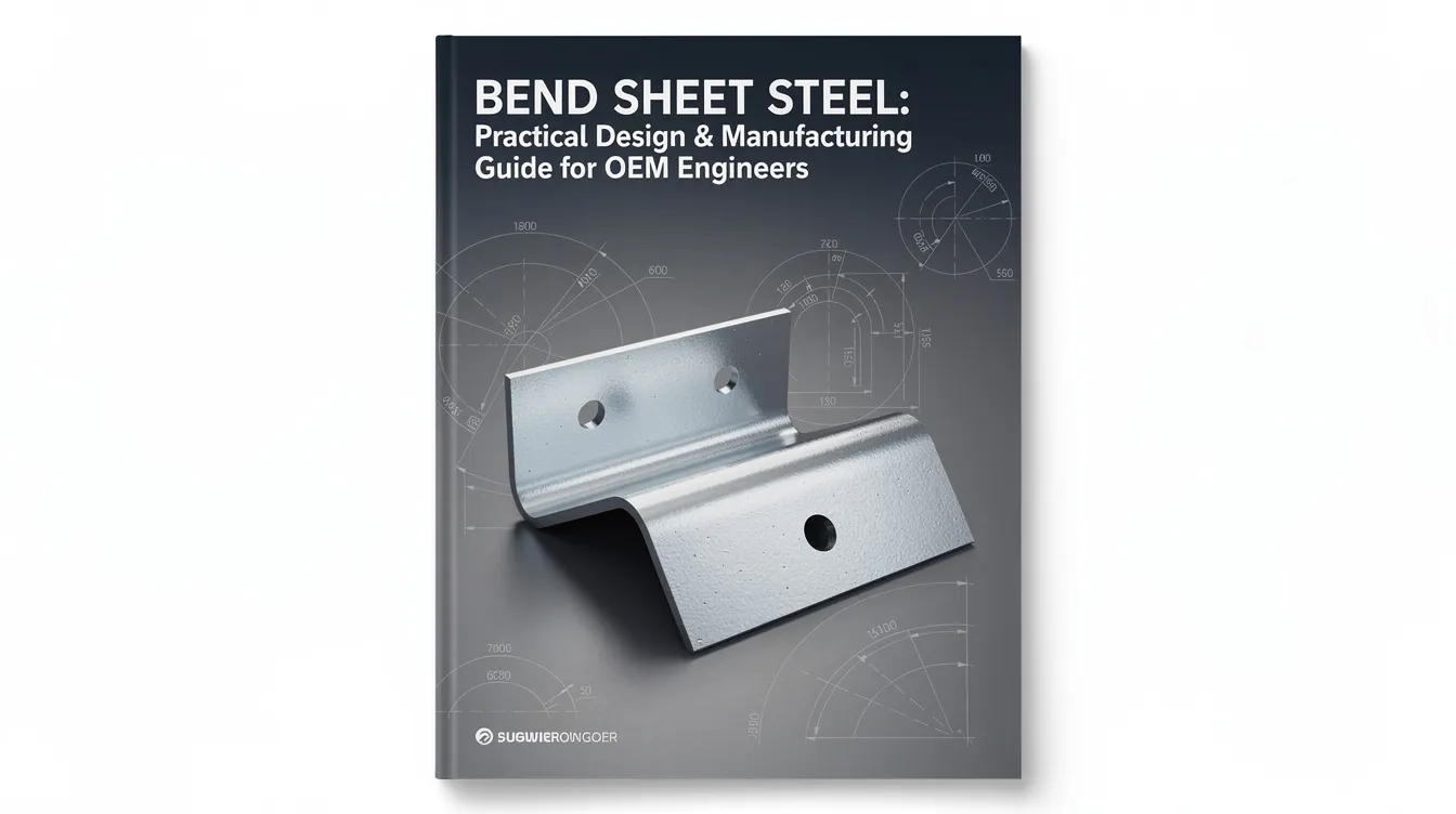 The image depicts a detailed guide on bending sheet metal, showcasing various bending processes such as air bending and the use of a press brake. It emphasizes key concepts like bend radius, material thickness, and the importance of achieving tight tolerances for producing accurate sheet metal parts.