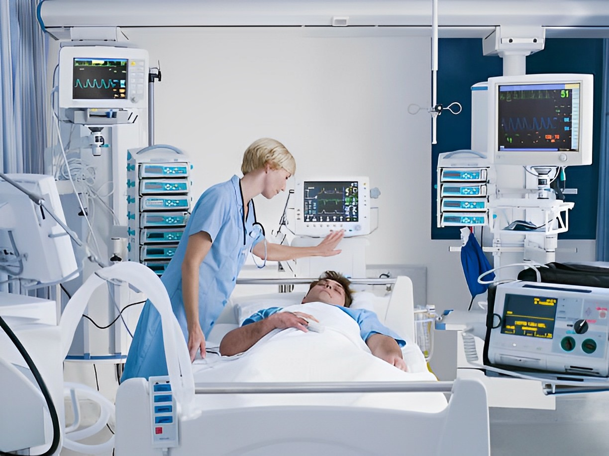 A photo of a doctor monitoring his patient