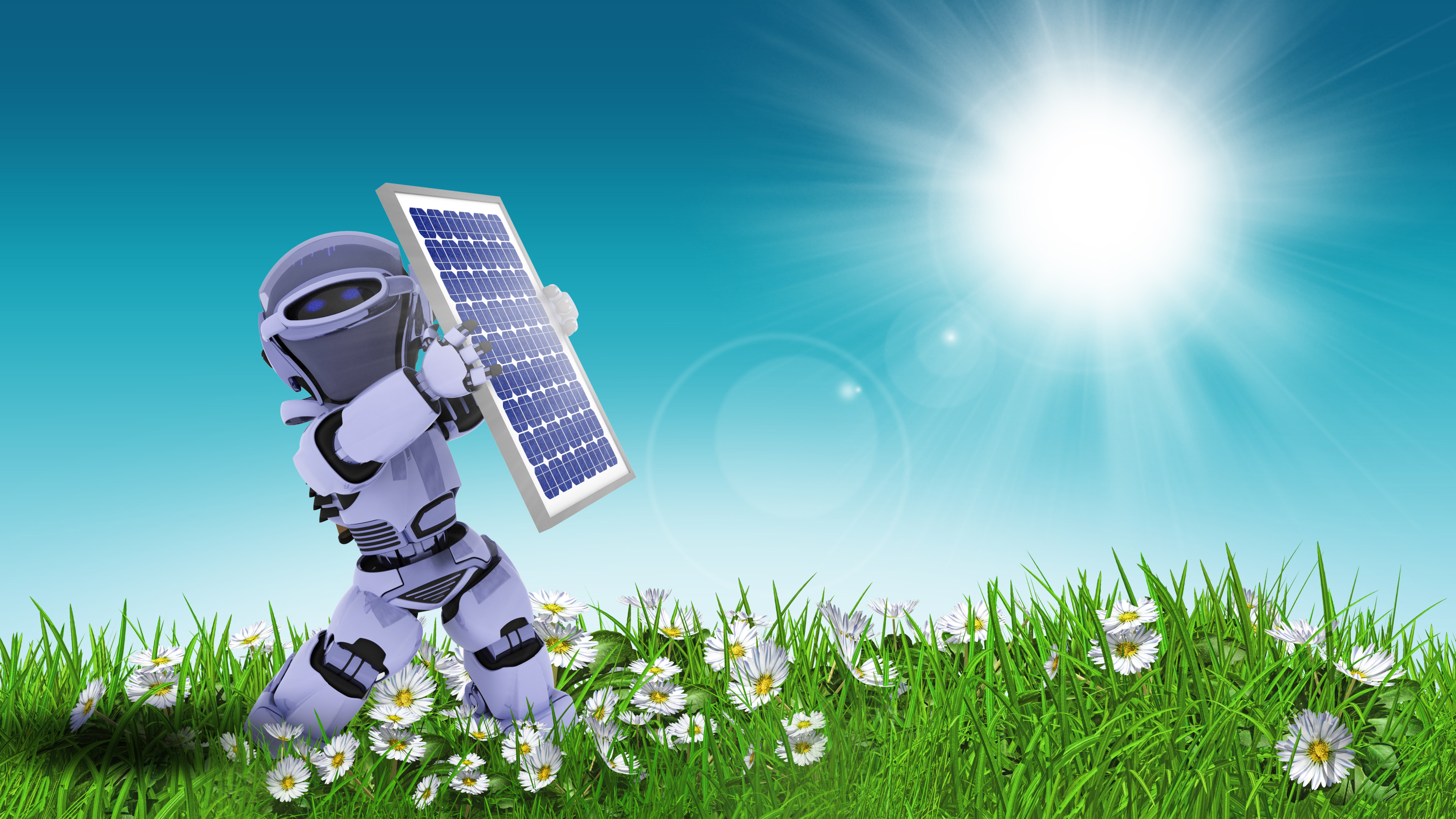 Doll stopping sun with solar panel