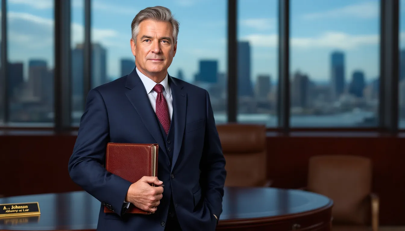 A professional lawyer for landlords is depicted, providing sound legal advice to property owners regarding lease agreements and landlord tenant law. The attorney is engaged in discussions about managing rental properties and addressing legal matters such as eviction processes and security deposits.