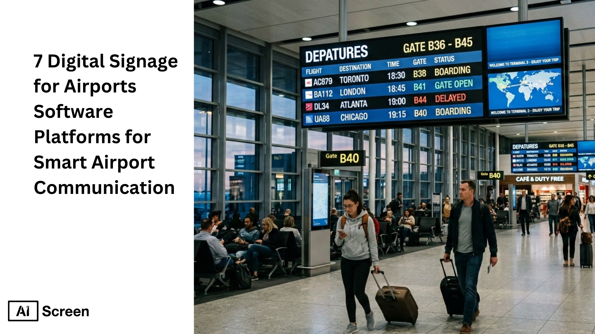 7 Best Digital Signage Software Providers for Airports 1 airport baggage claim digital displays showing carousel information and arriving flights