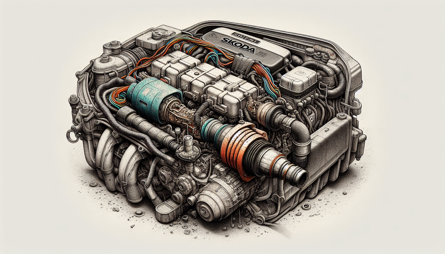 Illustration d'une sonde lambda et d'un débitmètre d'air massique défectueux dans un véhicule Skoda.