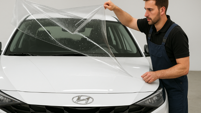 Mechanic removing window tint glue remover