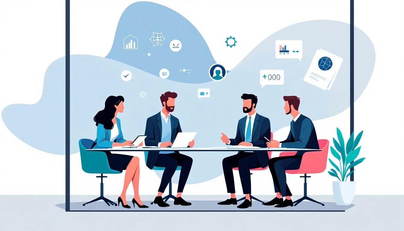 A marketing team discussing strategies for promoting modular furniture products.