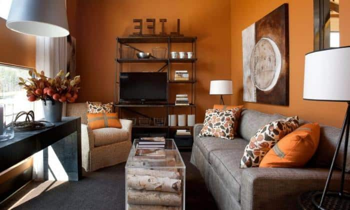 Tan Leather Sofa With Orange Shades