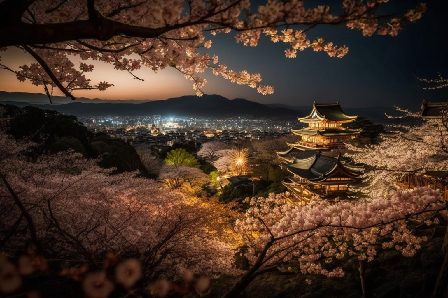kyoto, sakura, night