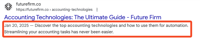 The meta description of Accounting Technologies by Future Firm blog