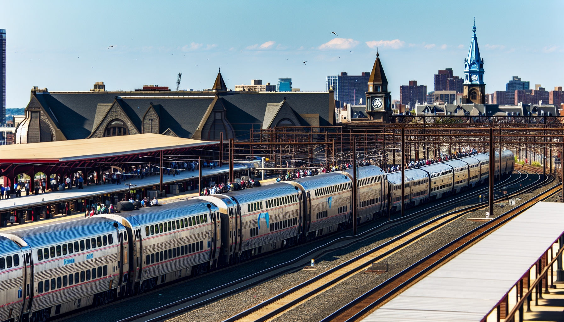 Passenger train departing from Philadelphia to Newark Airport