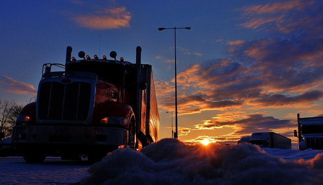 Truck stop at sun down