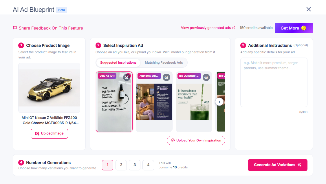 Sell The Trend AI ad blueprints and creative variations.