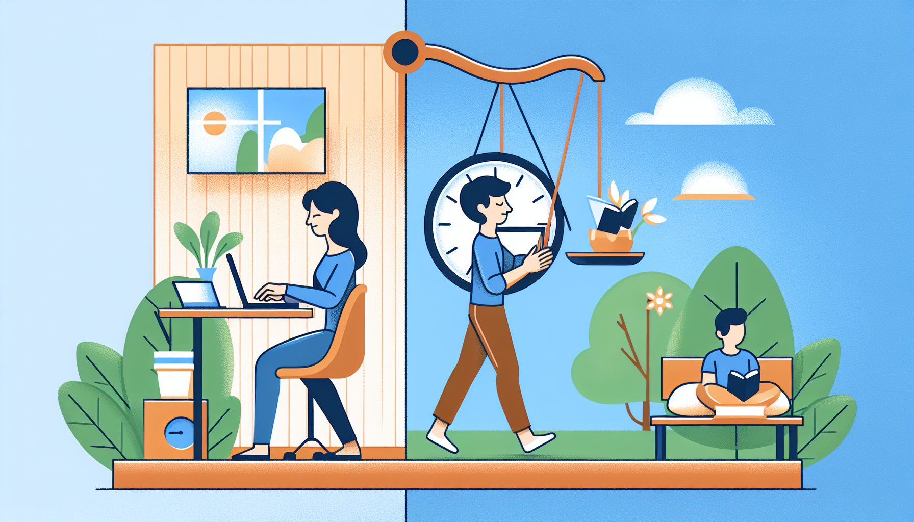 Illustration of employees achieving work-life balance