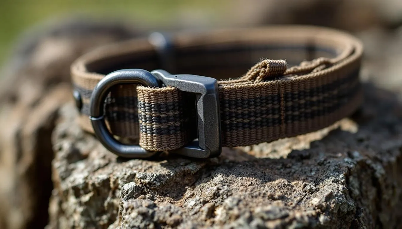 Close-up of a tactical collar showcasing its build quality and materials.