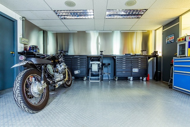 motorcycle, motorbike, garage