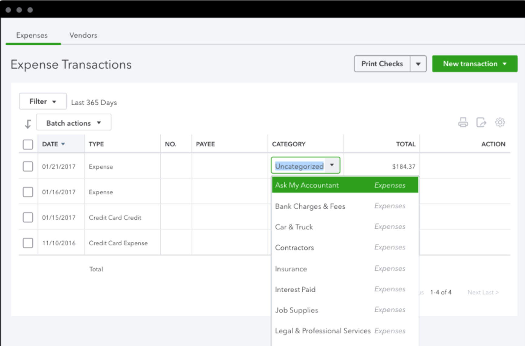 QuickBooks lets you categorize and sort business transactions