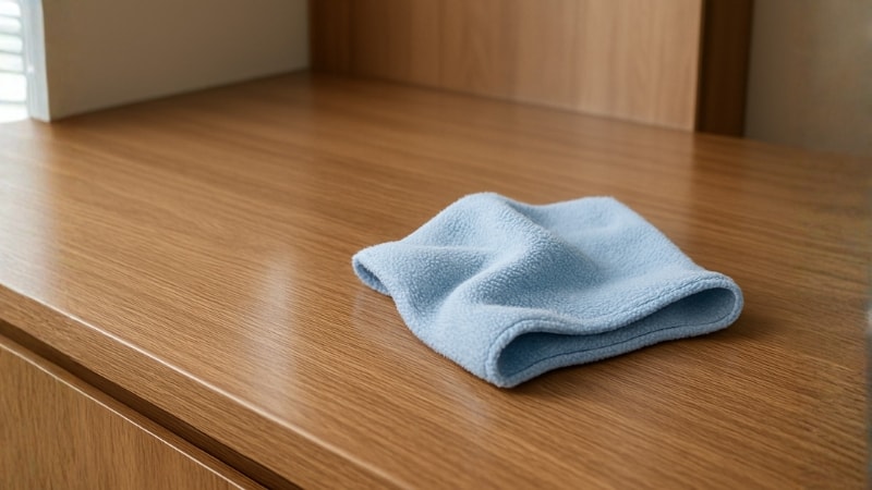 Wooden vinyl is being cleaned using micro-fiber cloth