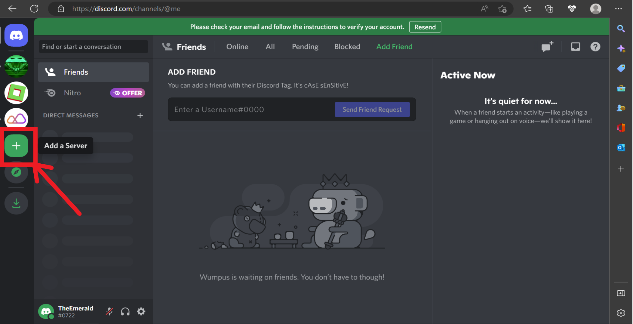 Screenshot of a Discord desktop dashboard.