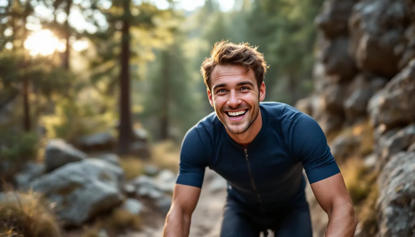 Man exercising on mountain bike for mental health and wellness