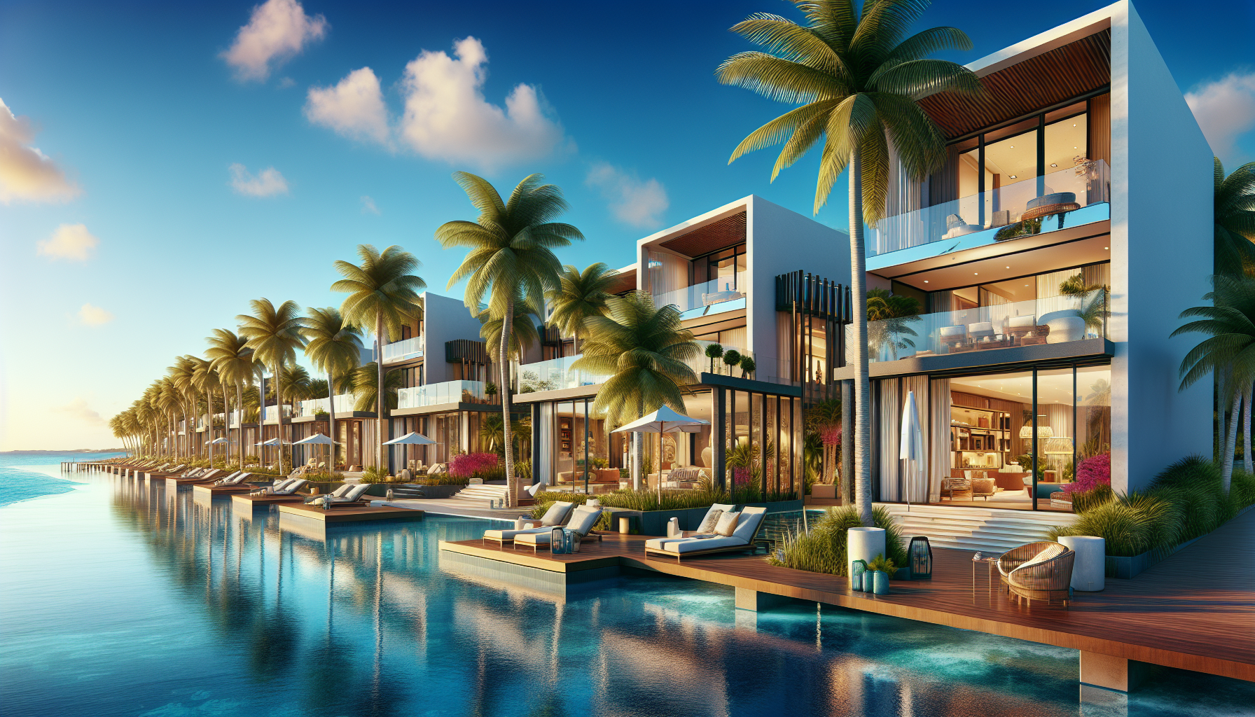 An illustration of luxury villas in the Riviera Maya, showcasing exquisite architecture and lush surroundings.