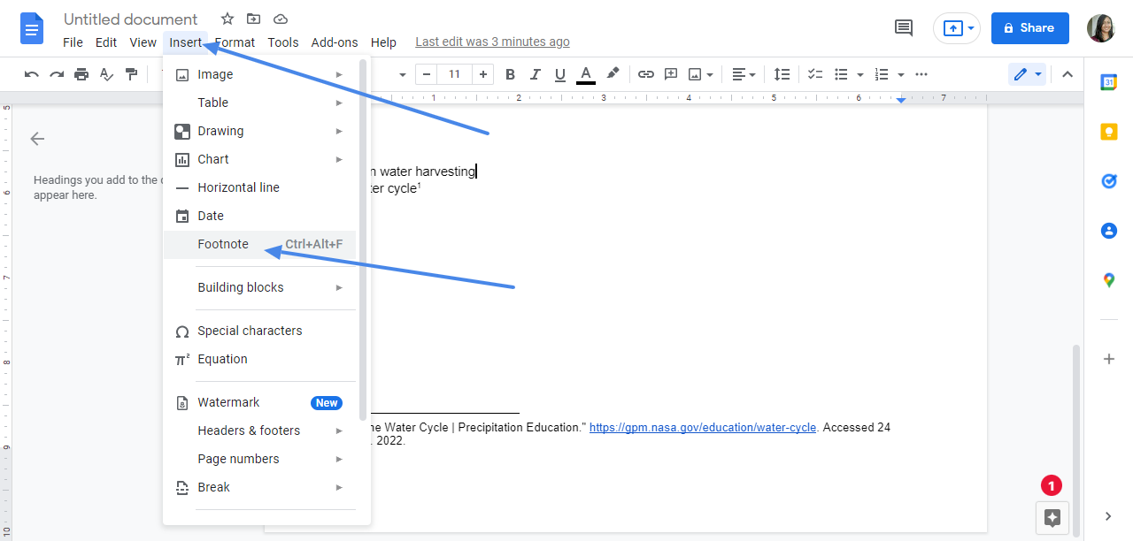 how to add properly formatted footnotes in google doc