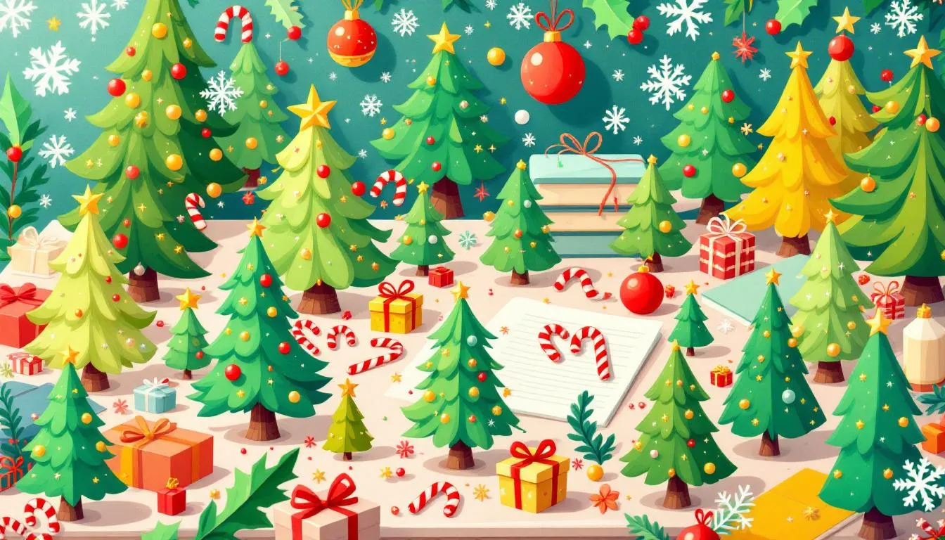 A collection of mini Christmas trees on a desk, showcasing festive decor gifts for the holidays.