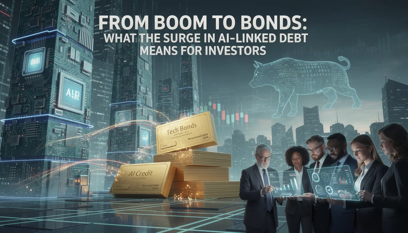 The image illustrates the evolving landscape of the corporate bond market amid the AI boom, highlighting the significant risks and opportunities for bond investors. It emphasizes the need for rigorous credit research and careful underwriting in the face of investment uncertainty and the transformative investment cycle driven by AI infrastructure investments.