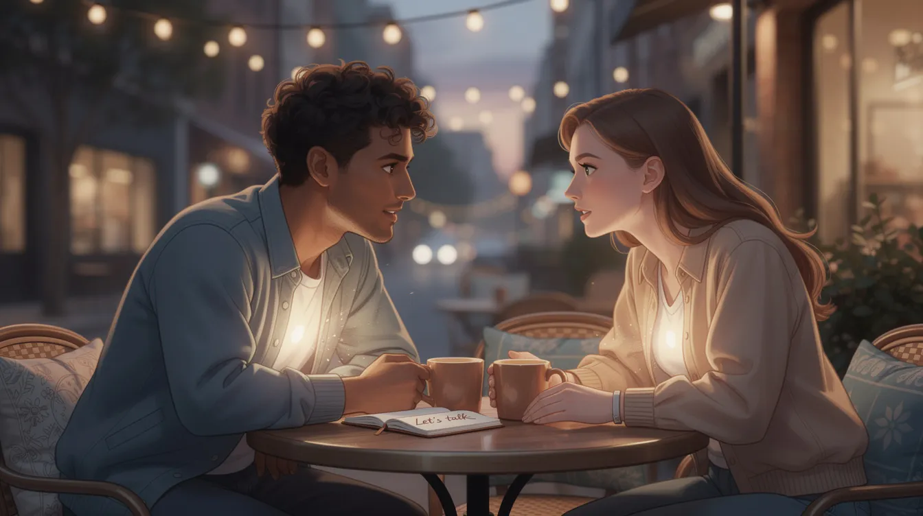 The image illustrates the concept of emotional availability in dating, showing two people engaged in a deep and meaningful conversation, highlighting the importance of emotional connection and vulnerability in romantic relationships. Their expressions convey a sense of empathy and self-awareness, emphasizing the journey of recognizing emotional unavailability and cultivating healthier relationships.