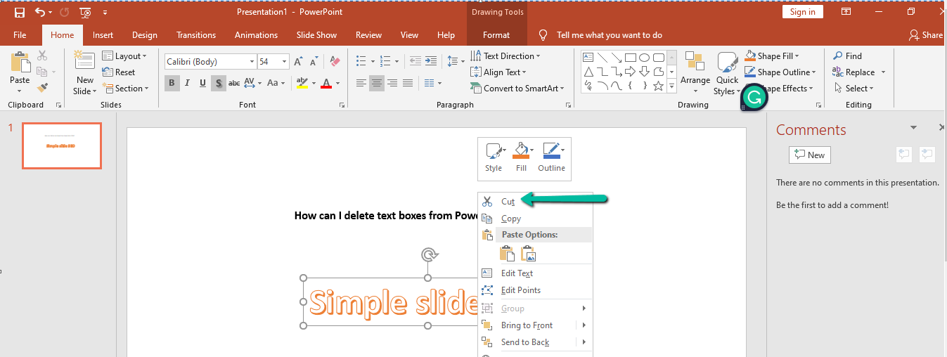 Delete Text Box in PowerPoint