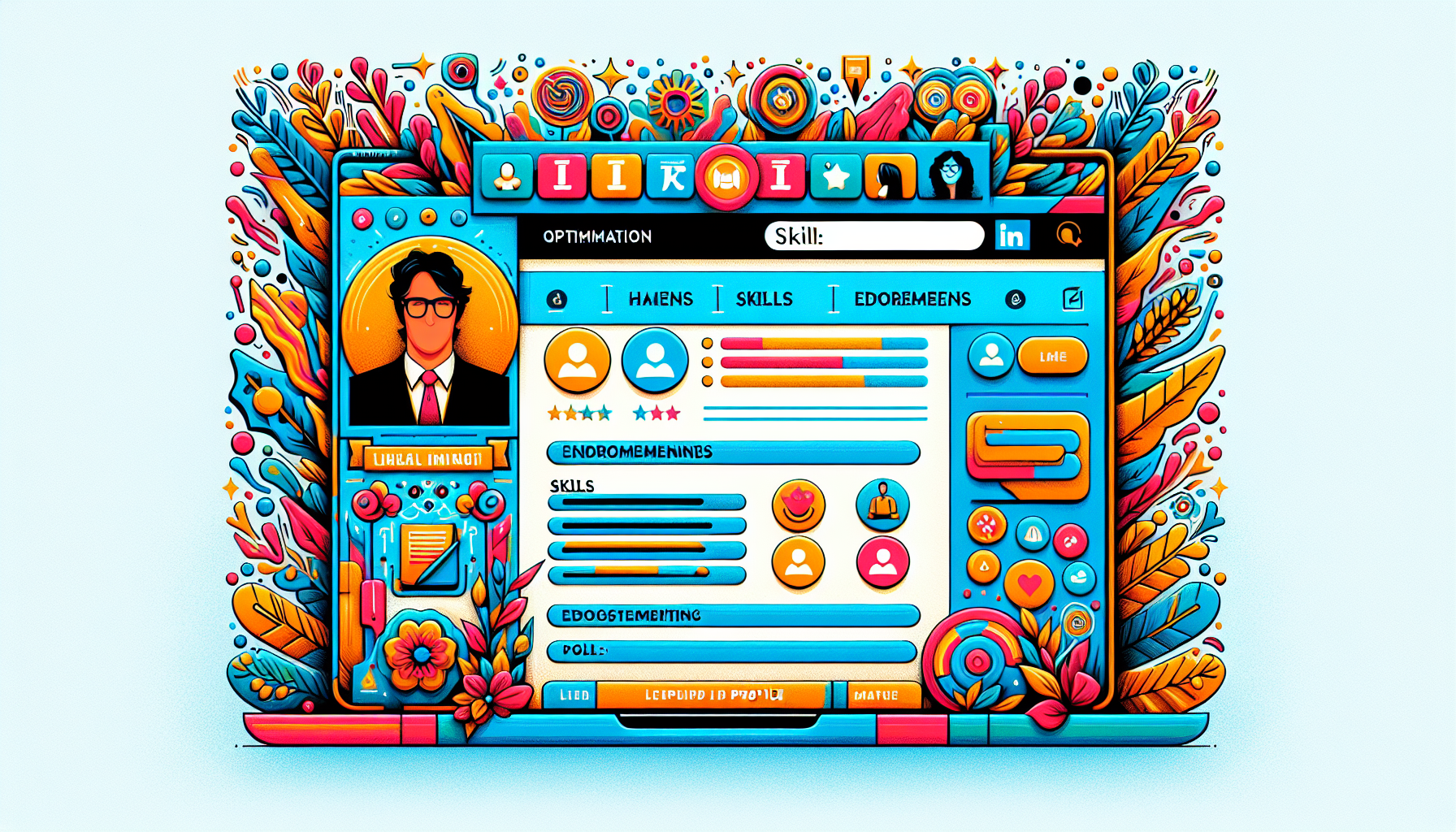 An illustration depicting a well-optimized LinkedIn profile showcasing various sections.