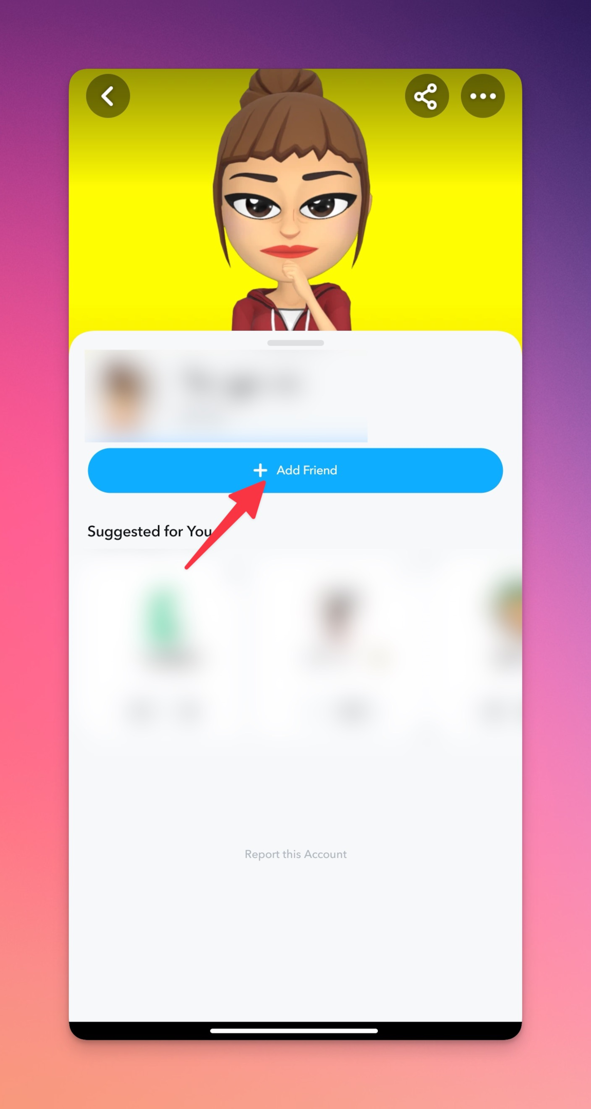 Remote.tools pointing to add friend button of a profile scaned via snapcode 