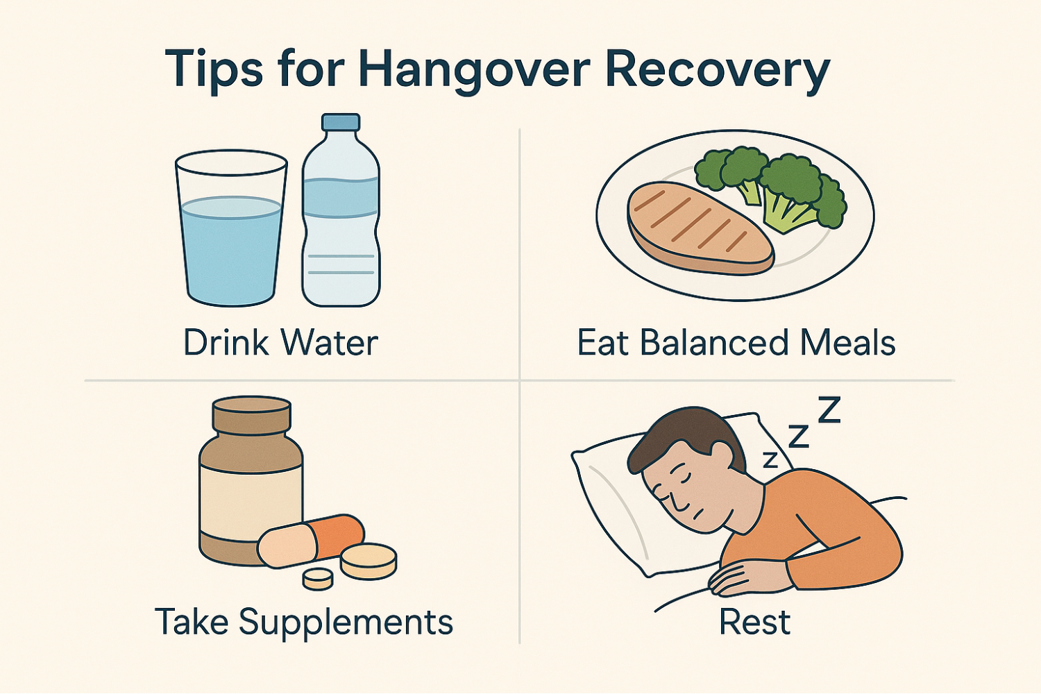 Simple infographic illustration of hangover tips.