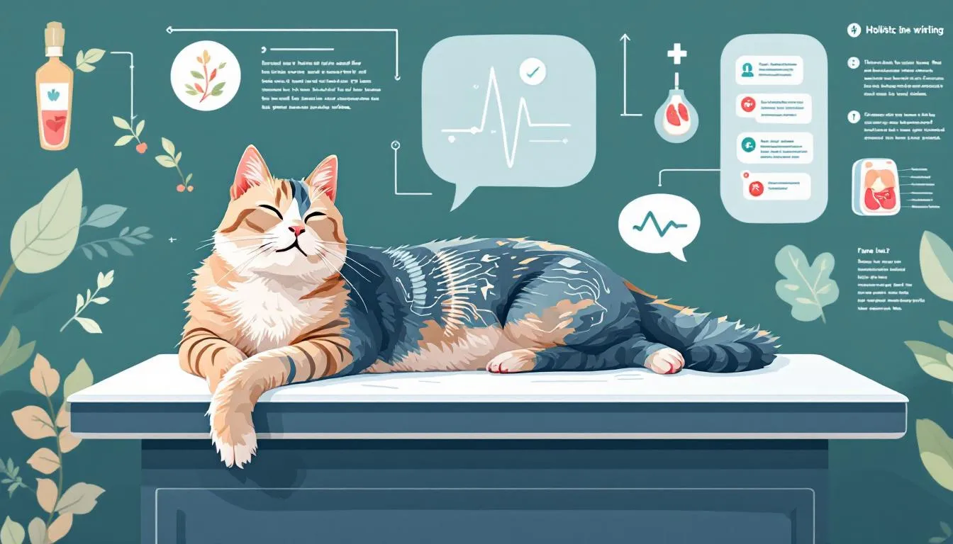 A calm cat undergoing a holistic health assessment.