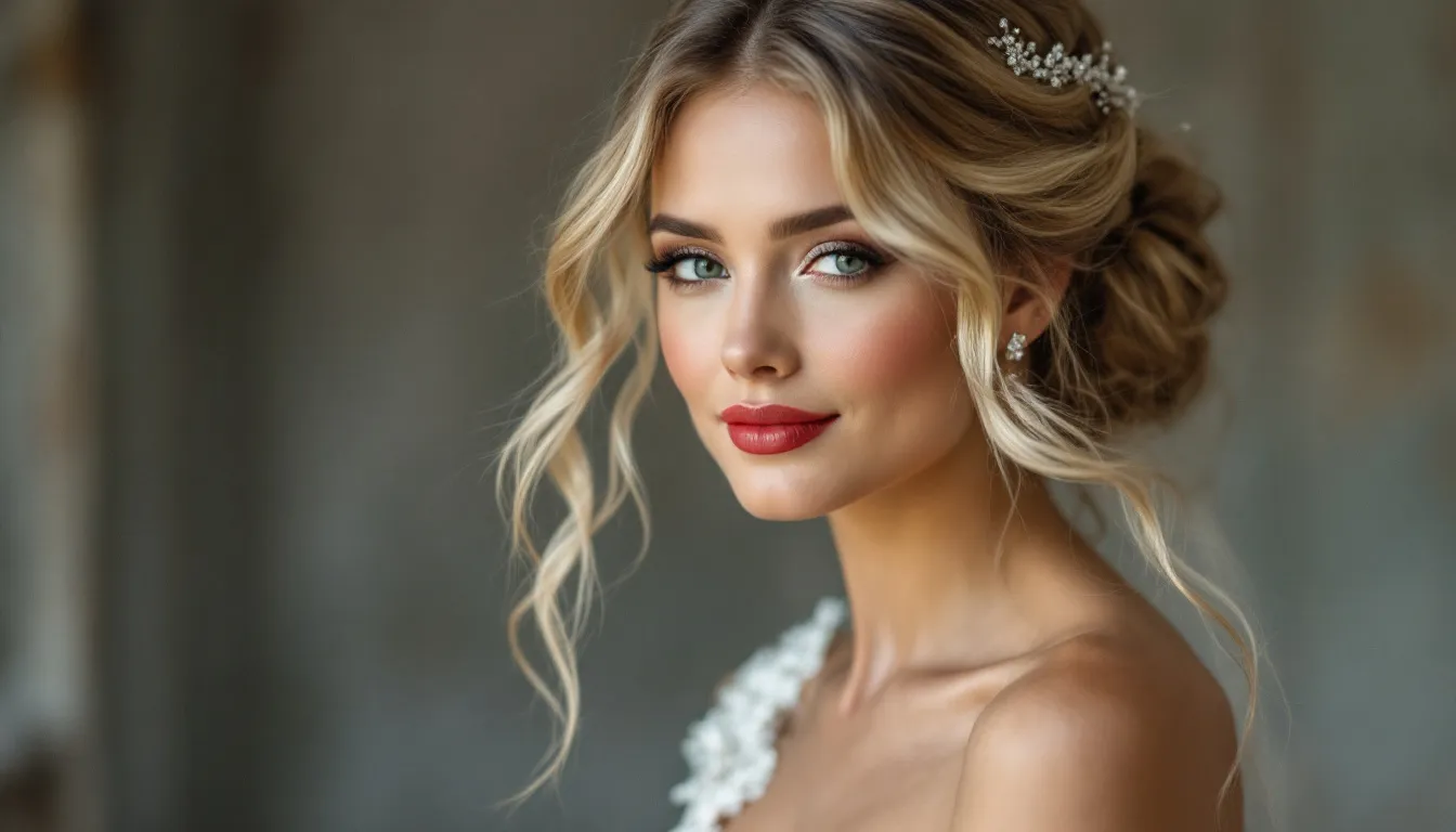 A bride showcasing a flowing bridal hairstyle.