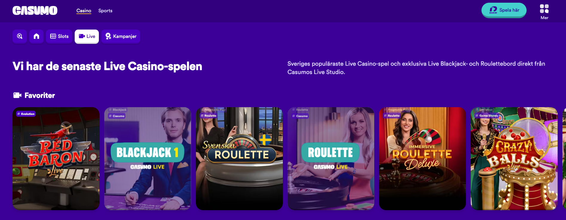 casumo exklusiva spel live casino