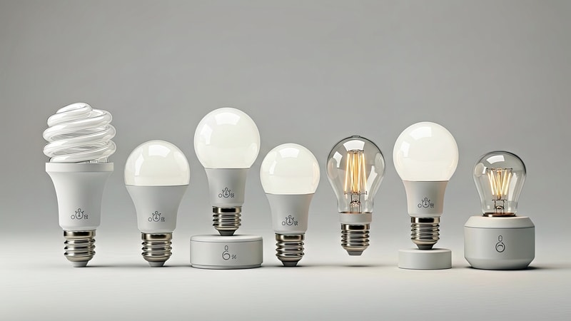 E27 LED and CFL bulbs in various shapes 