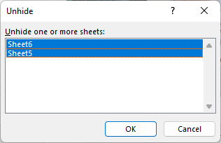 Unhide one or more sheets