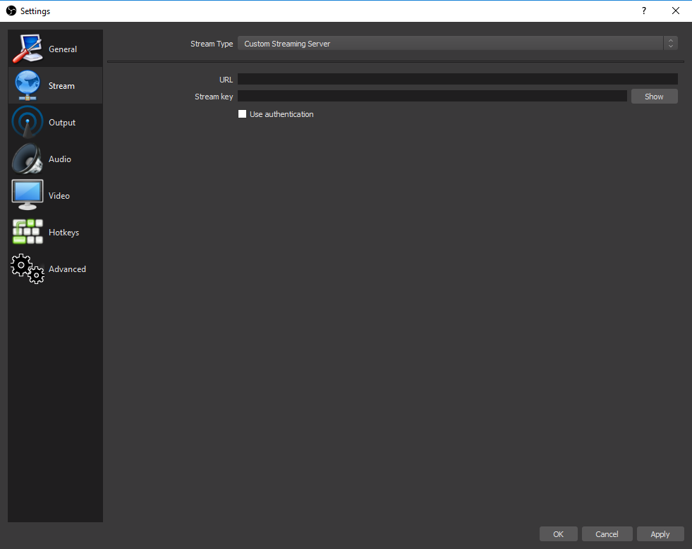 OBS studio settings - custom streaming server