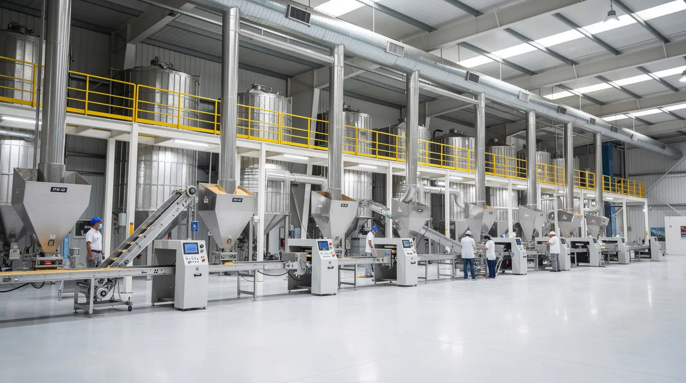 d361137b e0e5 4f5f bde4 7d6b3302c740 The image depicts the interior of a modern dal mill processing plant, showcasing advanced machinery and conveyor systems designed for efficient milling of pulses like pigeon pea and moong. This setup highlights the focus on milling efficiency and dal recovery, contributing to value addition in the agricultural engineering sector in India.
