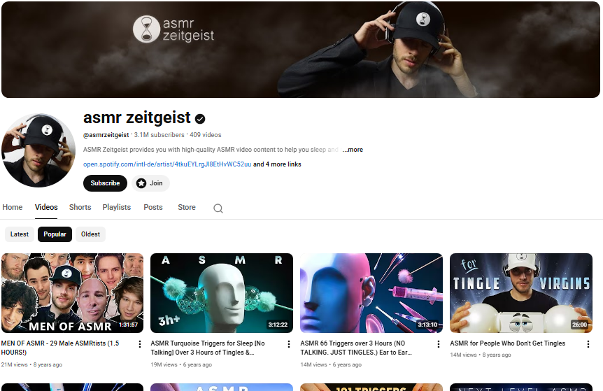 ASMR Zeitgeist YouTube channel.