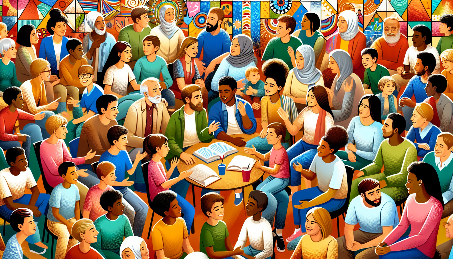 Illustration of a diverse group of community members collaborating