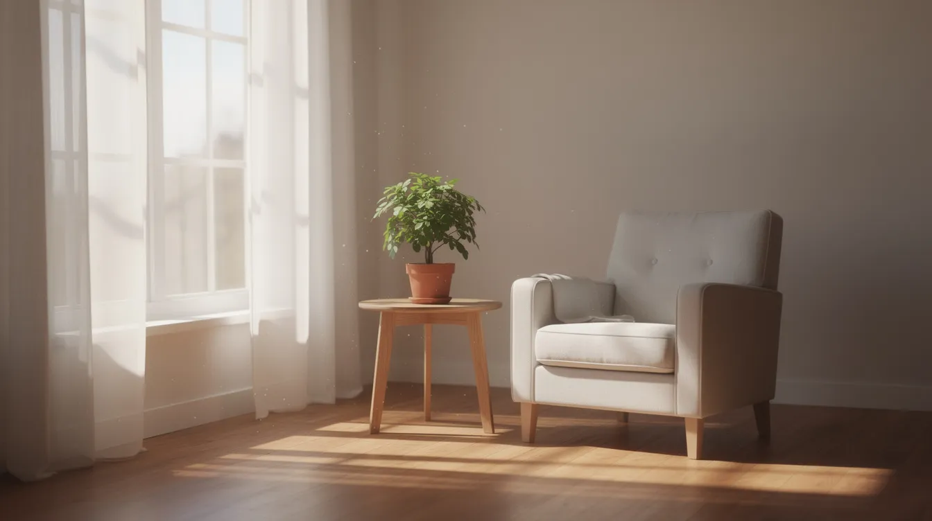 A serene room is illuminated by soft diffused sunlight streaming through a natural window, creating a calming atmosphere ideal for recovery. This gentle light enhances the space, making it a perfect setting for someone undergoing eyelid surgery, as it promotes a smooth healing process and a natural appearance.