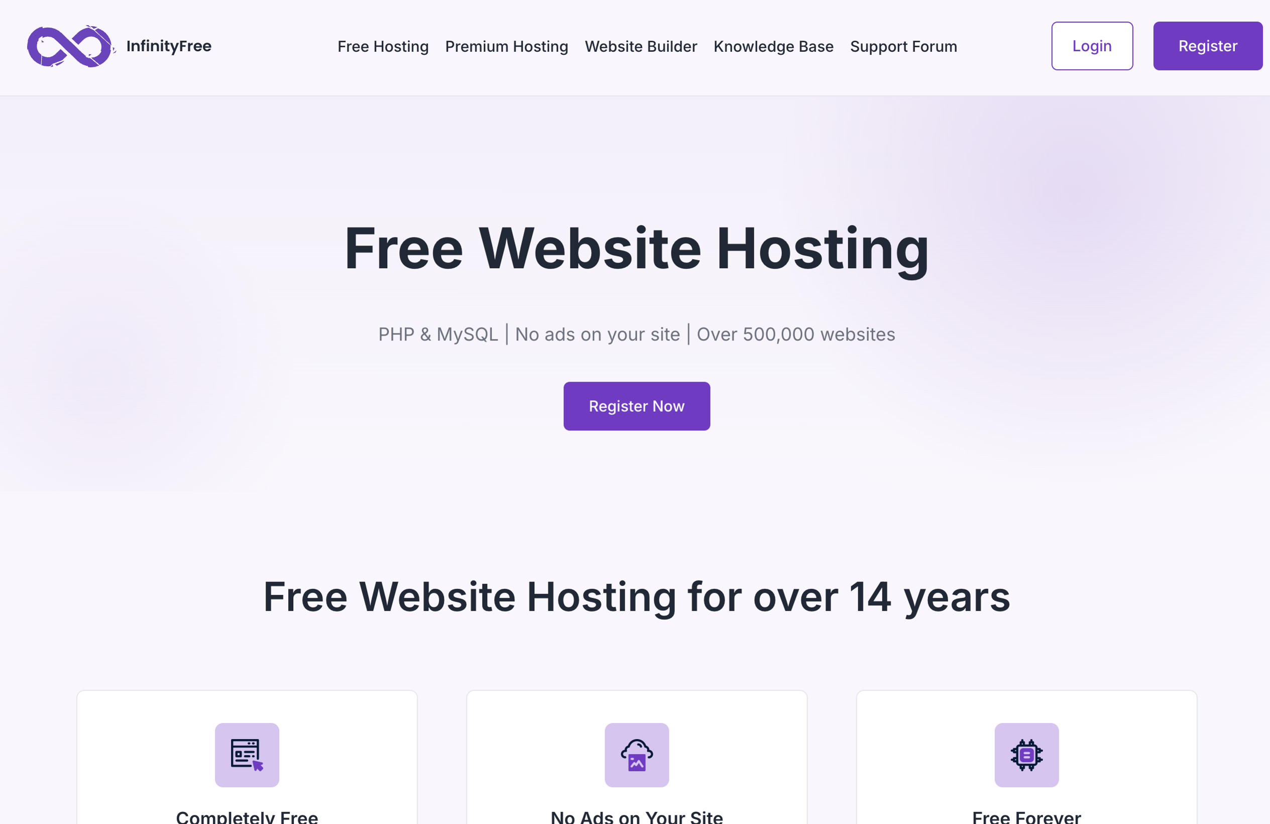 The InfinityFree website