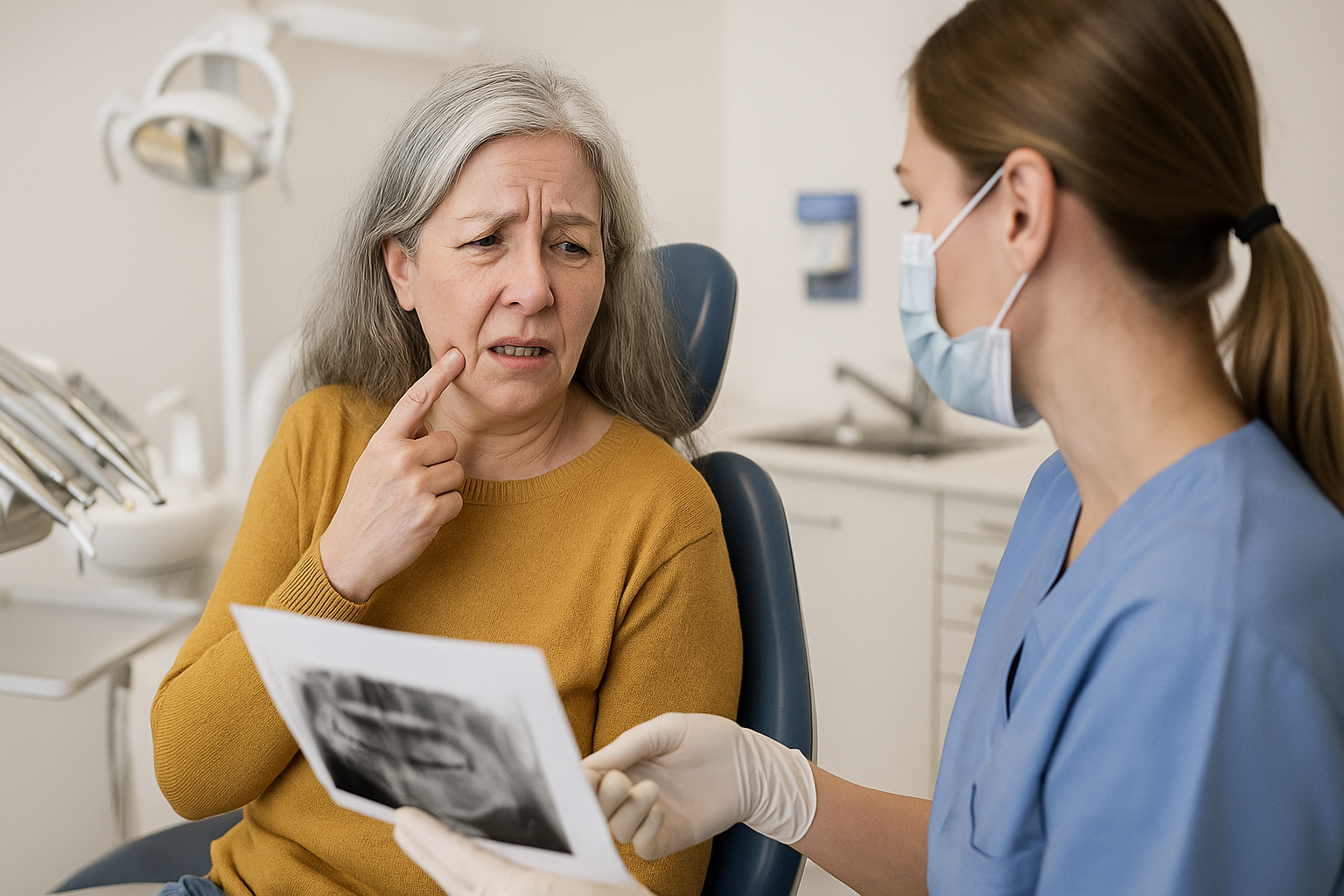 En eldre kvinne peker på kinnet sitt under en tannlegetime mens hun snakker med en tannpleier i klinikkmiljø. gratis tannlege uføretrygd offentlige tannhelsetjenesten rett til gratis eldre langtidssyke og uføre gratis tannbehandling rett til nødvendig rett til gratis tannbehandling stønad til tannbehandling varig nedsatt funksjonsevne mer enn tre måneder tannbehandling i den offentlige svulster i munnhulen tilgrensende allergiske reaksjoner mot tannrestaureringsmaterialer rett til stønad patologisk tap av tannsubstans munnhulen tilgrensende vev nødvendig tannbehandling sykdommer og anomalier 28 år tannbehandling ta kontakt tre måneder får 18 år gir rett medisinske tilstander evne til egenomsorg må betale unge voksne flyktninger og asylsøkere 0 18 år under lar behandling legemiddelassistert lar behandling legemiddelassistert rehabilitering gratis 19 28 år måneder eller mer psykisk utviklingshemming 25 prosent lese mer offentlige tannklinikken gi rett under lar behandling barn og unge nødvendig stønad tannhelsehjelp personer akutt tannbehandling andre tannhelse hjemmesykepleie får juli barn institusjon tannlege tannhelsetjenester dersom gjelder betale voksne krav mottar gir økonomisk informasjon rettigheter