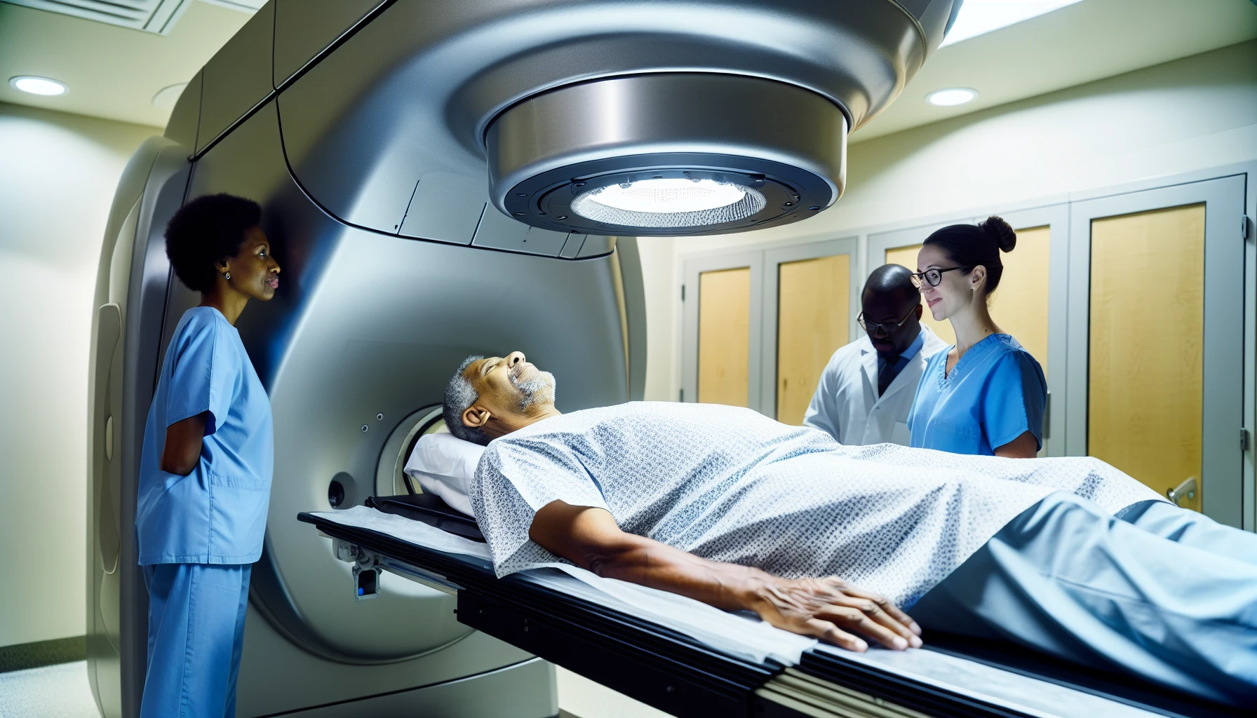 A patient undergoing external beam radiation therapy