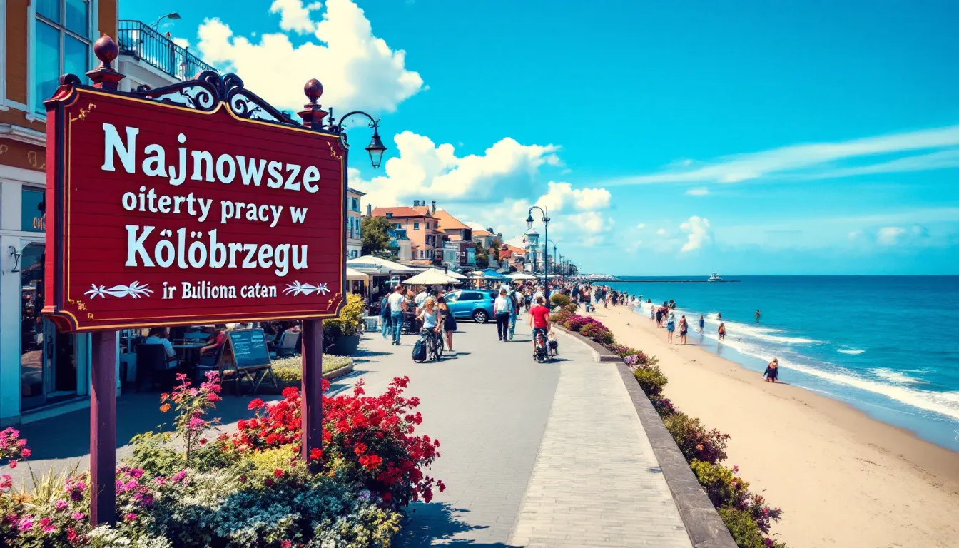 Najnowsze oferty pracy w Kołobrzegu, w tle widok na morze.