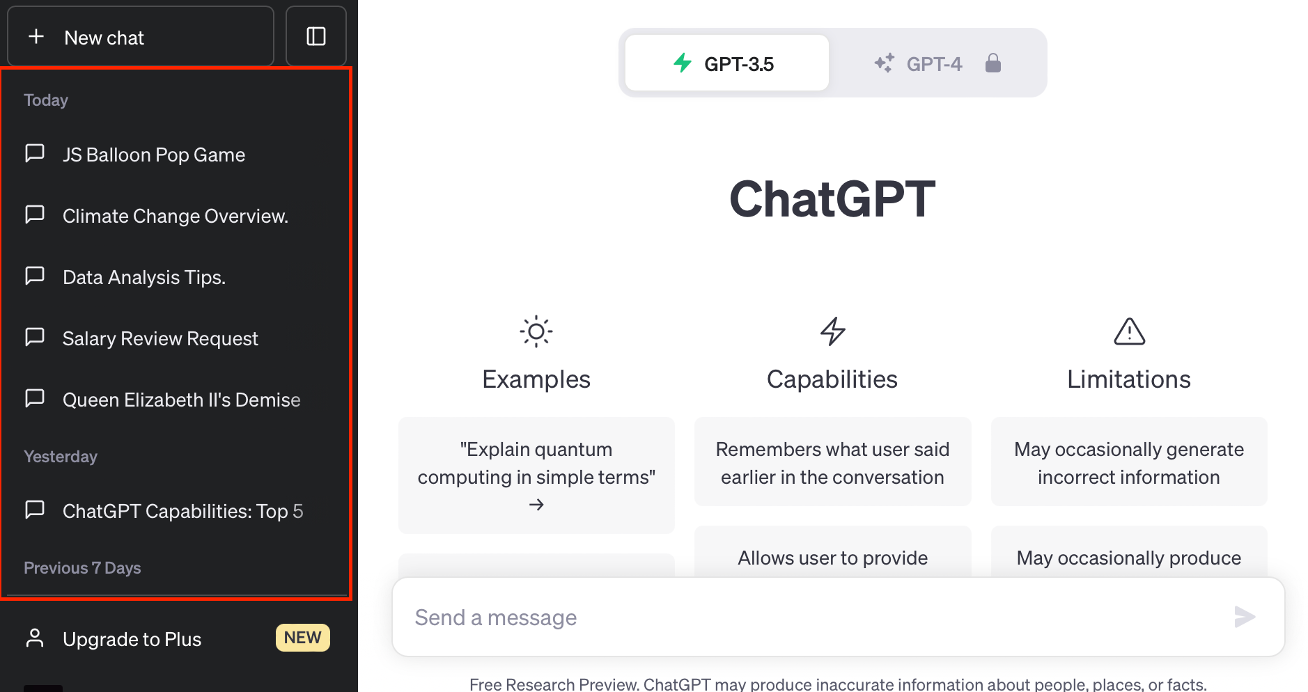 ChatGPT previous conversations feature