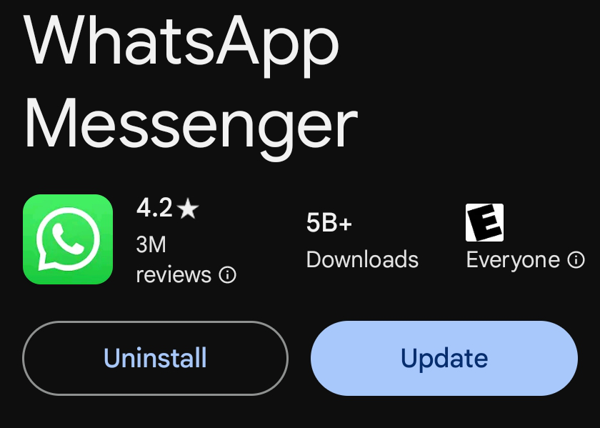 WhatsApp Messenger info page on the Google Play Store